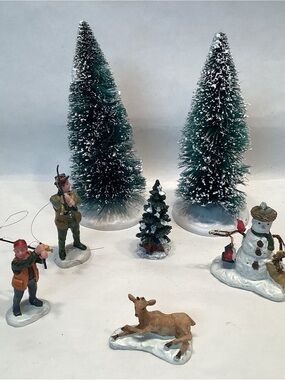 Lemax Trees And Figures Fishermen Snowman Deer Christmas Village Decor Holiday